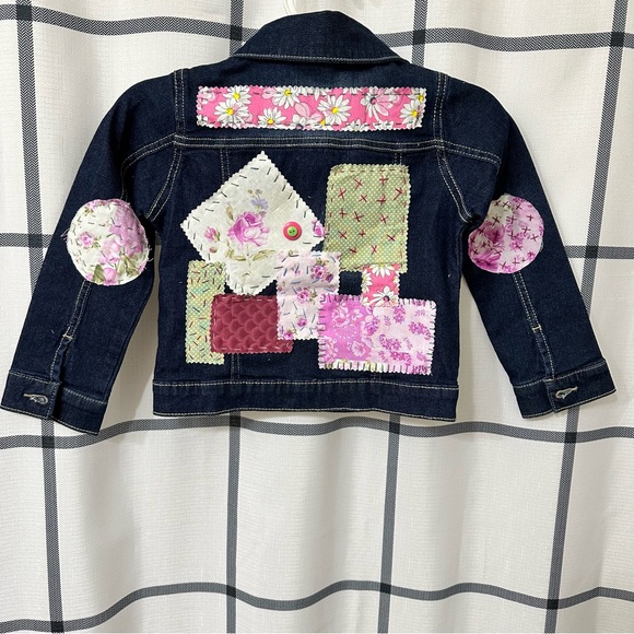 Say what? Girl, toddler 5T up, cycled, patchwork, floral Boho, Jean jacket. - Picture 4 of 11
